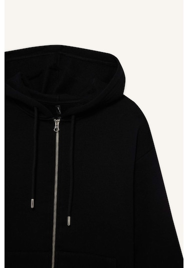 Defacto Relax Fit Kapüşonlu Basic Düz Kalın Fermuarlı Sweatshirt C1809ax25aubk81 Siyah