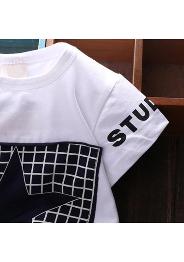 Kırmızı Yaz Yıldızı Desenli Çocuk Elbise Takımları Erkek Bebek Elbiseleri Kırmızı