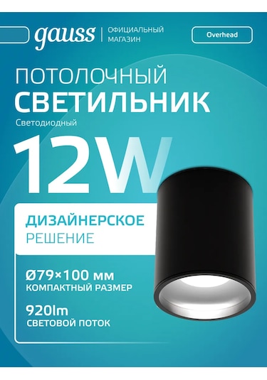 Gauss Tavan Spot Lamba Montajlı Silindirik 12w 4100k Led 396198163 Siyah
