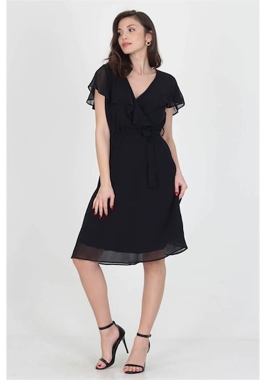 Kadın Şifon Mezuniyet Elbisesi Dpry8081 Siyah