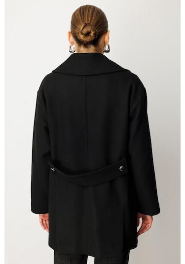 Ekol Kadın Kruvaze Yaka Yan Cepli Kaban 6093 Siyah Siyah