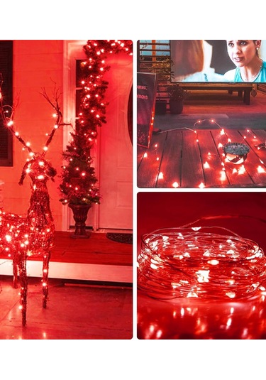 Ev Balkon Ve Parti İçin 10 Metre Kırmızı Renk Pilli Peri Led Yılbaşı Süsü Işık Kırmzı