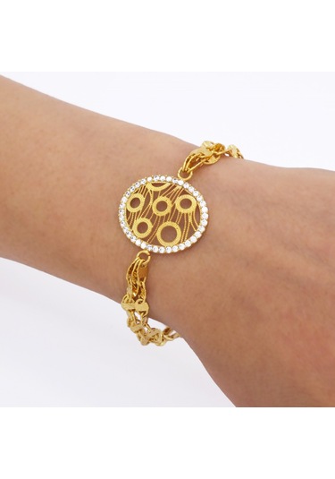 Bz 22 Ayar Altın Kaplama Spor Zirkon Taşlı Bayan Bileklik Blk-317 Gold
