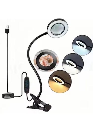 C48 Güçlü Ledli Büyüteçli Çalışma Lambası 3 Farklı Işık Rengi Usb
