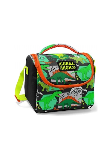 Coral High Siyah Yeşil Dinazor Baskılı Erkek Çocuk Beslenme Çantası 11832