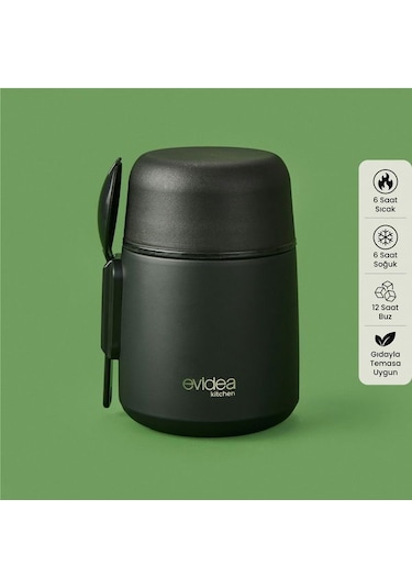 Evidea Kitchen Yemek Termosu - Siyah - 500 Ml Siyah