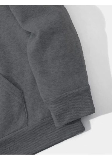 Efnaz Style Erkek Düz Kapüşonlu Sweat - Füme Fume
