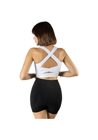 Terapi Men Beyaz Sırt Detaylı Fitted/vücuda Oturan Kare Yaka Spor Bluz Beyaz