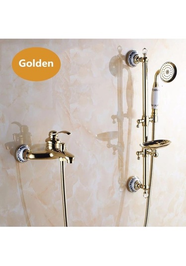 Banyo Altın Dore Duş Seti Özel Taşlı Yeni Model