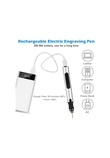 Cam Takı Ahşap Tırnak Gravürü İçin Elektrikli Gravür Kalem Seti