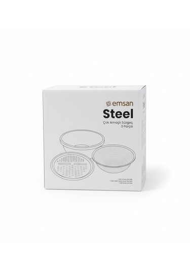 Emsan Steel Çok Amaçlı Süzgeç 3 Parça Çelik