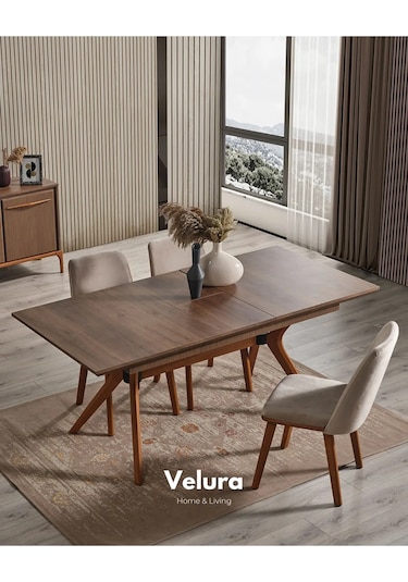 Lima Yemek Odası Takımı Yemek Masası + 4 Adet Sandalye Kahverengi