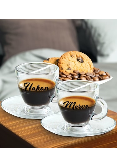 Bk Gift Kişiye Özel İsimli Dtf 2li Cam Espresso Fincan Takımı, Sevgiliye Hediye, Arkadaşa Hediye, Doğum Günü Hediyesi Kobitmeyencom30996 Bk Gift
