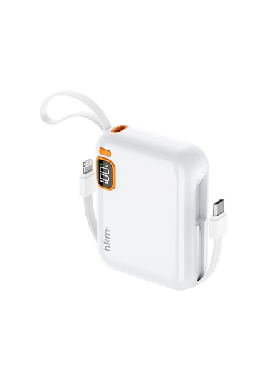 Power Duo 10.000 Mah 20W Pd 20W Hızlı Şarj Destekli Type-C Ve Lightning Kablolu Powerbank Beyaz