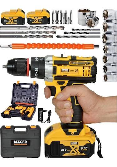 Mager ZY-04 Akülü Vidalama Matkap Terazi Göstergeli 26 Parça Set Yedek Akülü Çantalı 5 pilli