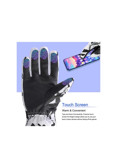 Geeksen Sıcak Fleece İçli, Dokunmatik Ekranlı, Kaymazsız Pu Eldiven - Bisiklet, Kayak, Doğa Aktivitesi İçin, Gri-beyaz, L Beden 1901 Gri