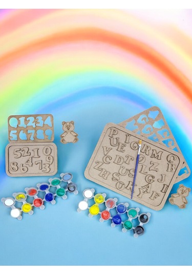 Ahşap Puzzle Alfabe Ve Rakamlar Boyama Seti, Çocuklar Boyayarak Ö
