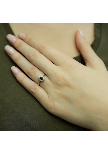 Lova Pırlantalı Oval Safir Anturaj Yüzük - 1020231