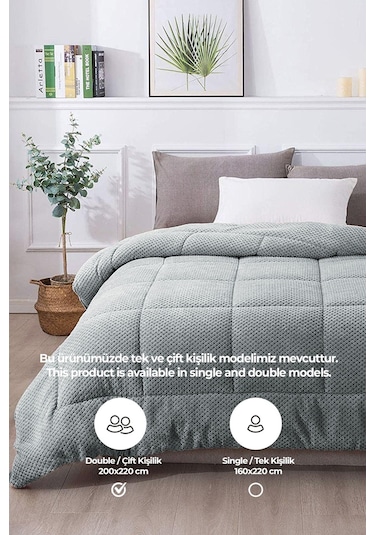 Ultra Yumuşak Çift Taraflı Wellsoft Peluş Yorgan Çift Kişilik Yıkanabilir 200x220 Cm Gri Gri