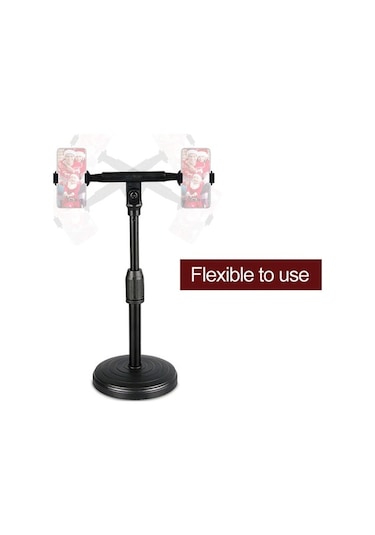 Sandwich Siyah Masaüstü Çift Telefon Tutucu, 22-32cm Yükseklik Ayarlanabilir, 360 Döner, Yayın, Tv İzleme İçin Esnek, Online D