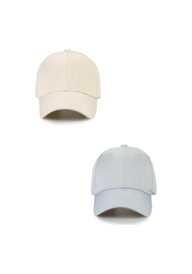 Unisex Ayarlanabilir Spor Bej-açık Gri Basic Kep Şapka 2'li Set Bej - Gri
