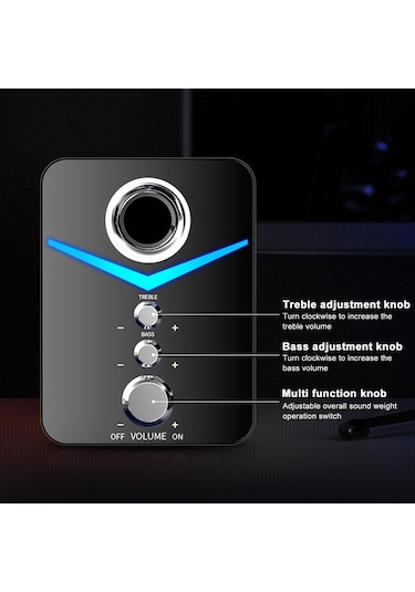 Tenfowee Sada D-221 3'lü Usb Hoparlör Seti - Bilgisayar Ve Telefonlar İçin 3.5mm Bağlantılı, Ortam Aydınlatmalı