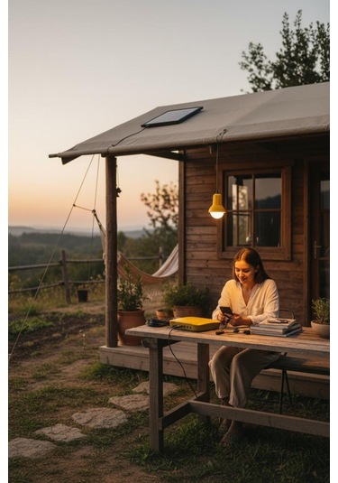 Solar Panelli Kamp, Karavan, Bahçe, Balkon Aydınlatma Seti