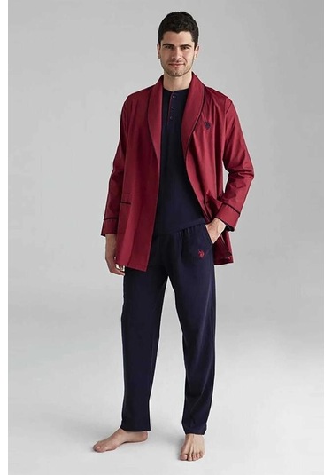 U.S Polo Assn. 12000 Erkek Uzun Kollu Kısa Kollu Şortlu Takım Sabahlık 3'lü 001