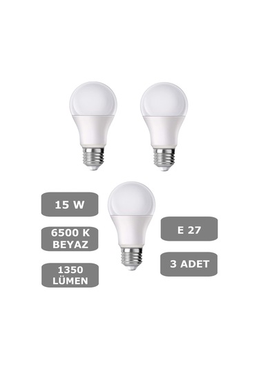 15w E27 Led Ampul 6500k Beyaz Işık 1350 Lümen 3 Adet