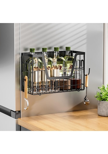 Suntek Buzdolabı Yan Rafı Manyetik Dolap Ev Eşyaları İçin Siyah