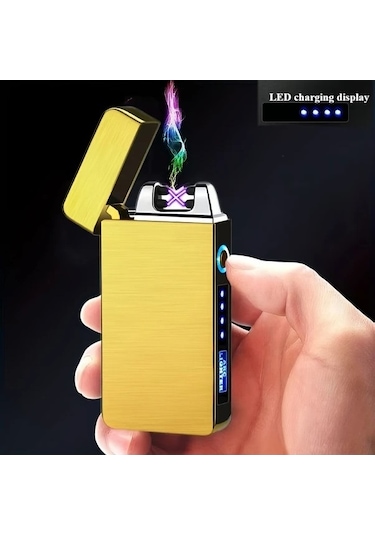 Trendooze Gaojunshop01 Mavi Usb Şarjlı Çift Ark Çakmak, Hediye Seçimi Mavi