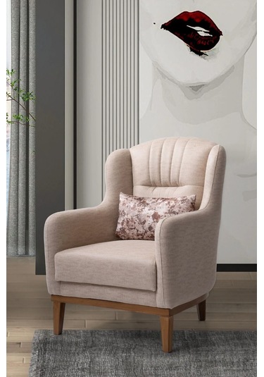 Esra Ahşap Ayaklı Pudra Pembesi Berjer Pudra Pembe