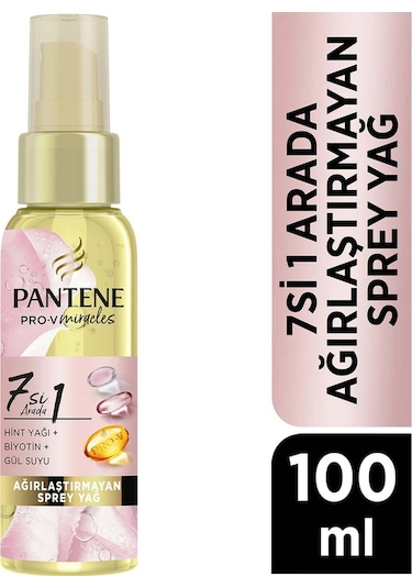 Pantene Pro-V 7'si 1 Arada Hint Yağı Biotin Gül Suyu Ağırlaştırmayan Saç Sprey Yağı 100 ML