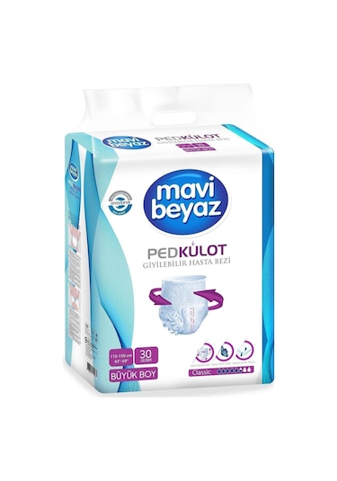 Mavi Beyaz Ped Külot Hasta Bezi Büyük Boy L 30'Lu