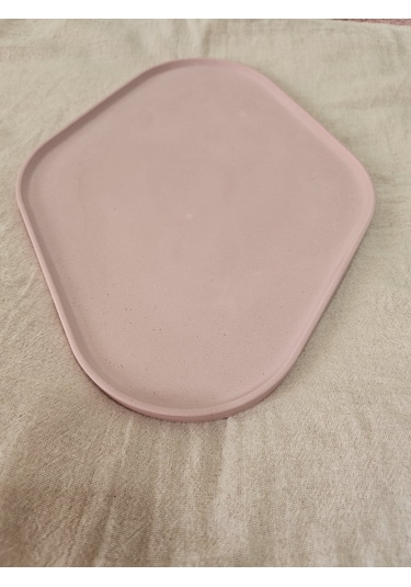 Taş Tozu El Yapımı Nişanlık Sunumluk Ve Mumluk Oval Dörtgen Tepsi Şık Dekoratif Tasarım 30x23 Cm - Pembe Pembe