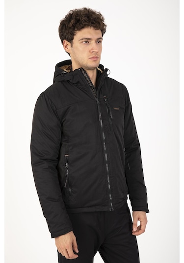 Maraton Sportswear Regular Erkek Kapşonlu Uzun Kol Basic Siyah Ceket 21365 Siyah