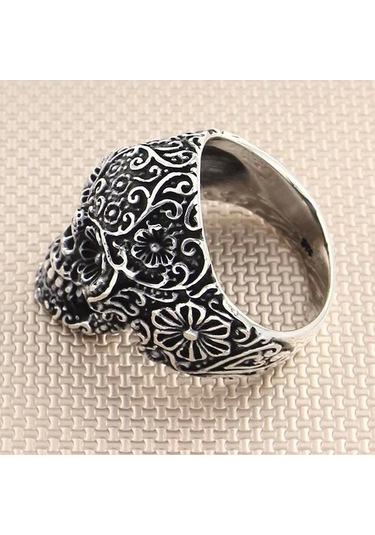 İpek Silver 925 Ayar Gümüş Kuru Kafa Motifli Taşsız Usta İşi Erkek Yüzük