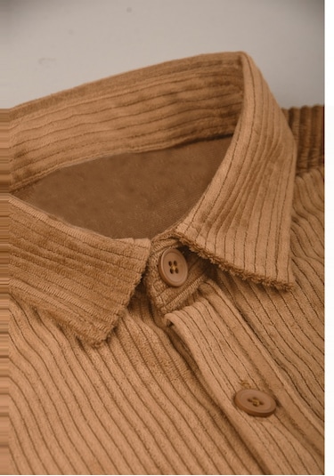 Deepsea Camel Cepli Likralı Kadife Kumaş Rahat Kesim Erkek Gömlek Yumuşak Dokulu, Şık Tasarım Gömlek 2600759 Camel