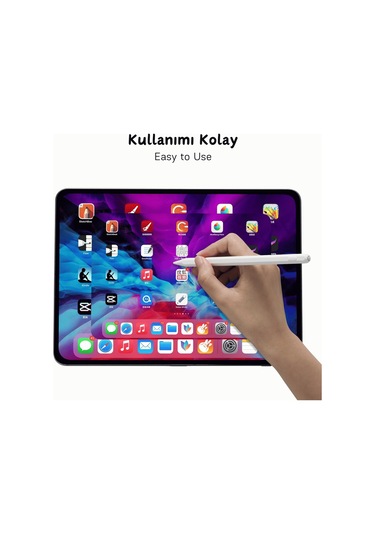 İpad Air 11 2024 Uyumlu Yapışarak Manyetik Şarj Olabilen Avuçiçi Ve Eğim Özellikli Tablet Kalemi Beyaz