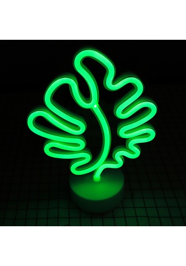 Yaozixa Yeşil Neon Kaplumbağa Yaprağı Led Masa Lambası - Yatak Odası Dekorasyonu Usb Akşam Lambası Usb + 3xaa Pil Desteği, Pil Dahil Değil Diğer