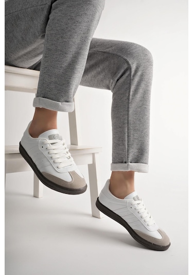 Muggo Jabbar Unisex Ortopedik Günlük Garantili Bağcıklı Yürüyüş Koşu Sneaker Spor Ayakkabı Beyaz