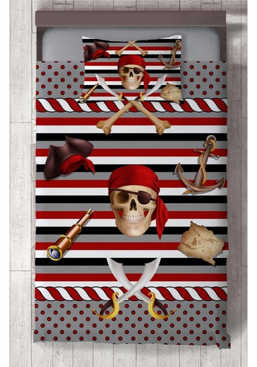 Mekta Home Bebek Ve Çocuk Odası Kuru Kafa Desenli Yatak Örtüsü Renkli