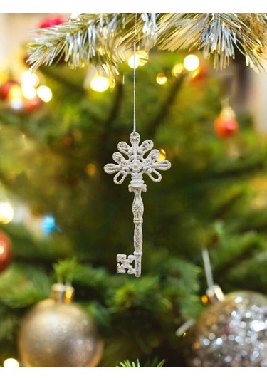 Yılbaşı Ağaç Süsü Anahtar Asılabilir Simli Dekoratif Süs 15 Cm Anahtar