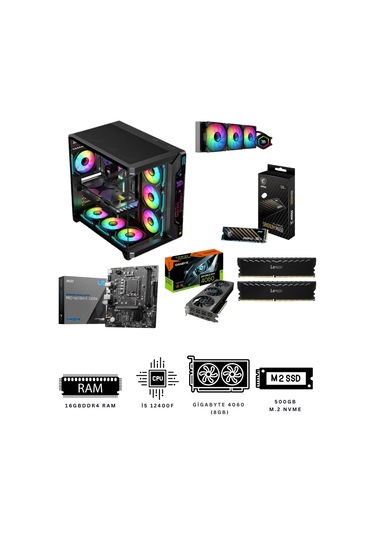 Alltech Deep Black 16X i5-12400F 16 GB 500 GB NVMe M.2 SSD RTX4060 Free Dos Masaüstü Oyuncu Bilgisayarı