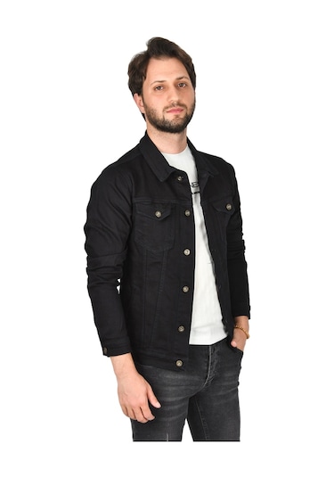 Deepsea Erkek Koyu Lacivert Slim Fit Likralı Kot Ceket Jean Ceket 2201007 False Koyu Lacivert