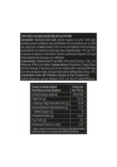 Gündoğdu Klasik İnek Beyaz Peynir 650 G