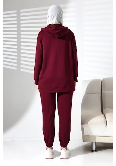 Kadın Mevsimlik Alt Ve Üst Rahat Mürdüm Spor Tesettür Takım Mürdüm