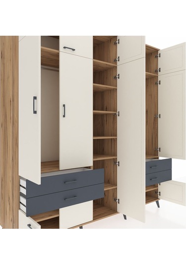 Kronos Dolap 12 Raflı 4 Çekmeceli 2 Askılı 220x59x243 Çam-aytaşı/antrasit Aytası/antrasıt