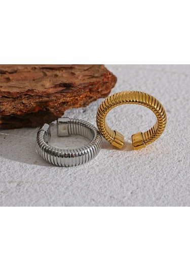 Altın Eetit Moda Paslanmaz Çelik Yuvarlak Elastik Açık Halka 2023 Minimalist 18k Pvd Kaplama Metal Klasik Doku Takı Anillo Bijoux Altın