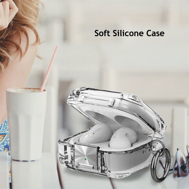 Samsung Galaxy Buds Core Uyumlu Transparan Tank Kılıf +kanca 1.kalite Mavi